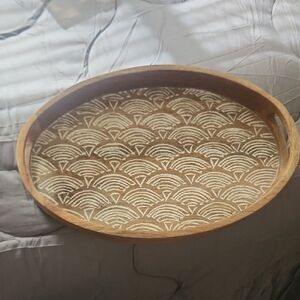 Wooden Oval Serving Tray with Pattern